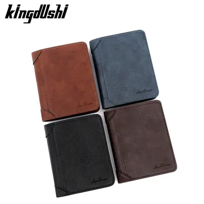 Erkek Kısa Cüzdan, Retro Çok Kartlıklı Dikey Üç Katlı Deri Model - 3