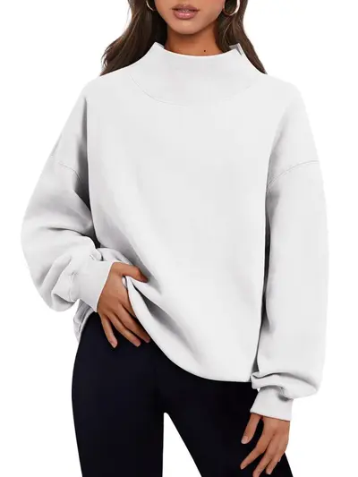 Women's Long Sleeve High Neck Sweatshirt, Fleece-Lined - 12