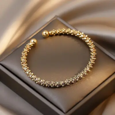 Zircon ribbon open bangle bracelet - 12