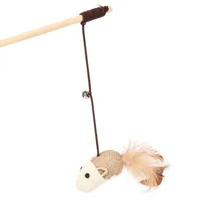 Cat Teaser Wand with Wooden Handle, Sisal Rope, Interactive Mouse Toy - 6