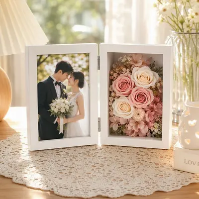 Foldable Hollow Flower Box Frame, Photo and Dried Flowers, Desk Stand