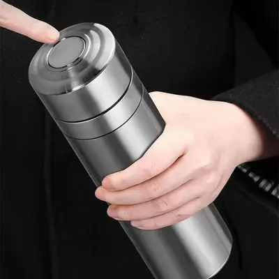 316 Paslanmaz Çelik Termos Bardak, Tek Tuşla Açılır Kapak, Çay Süzgeçli - 6