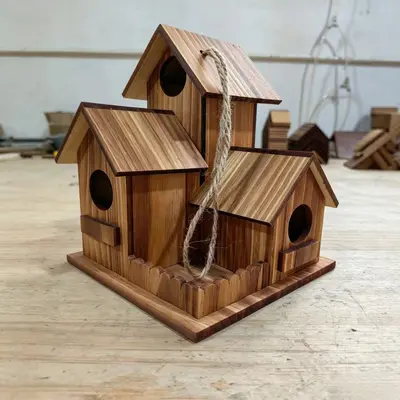Wooden Parrot Breeding Nest Box, Outdoor Bird Cage, Solid Wood 3-Compartment Bird House