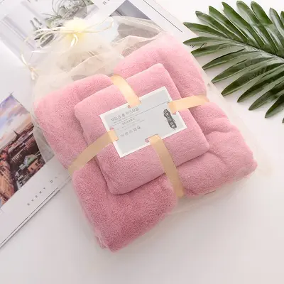 Yüksek yoğunluklu mercan kadife düz dantel kayınvalide havlusu banyo havlusu seti yumuşak emici işlemeli logo hediye toptan - 5