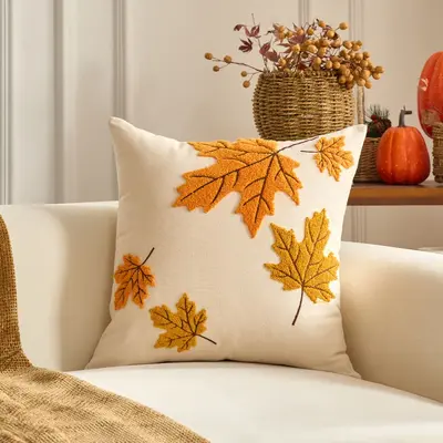 Beliebte Temu Grenzüberschreitung PC Herbst Ahornblatt Kürbis gemusterter Kissenbezug Thanksgiving Dekoration Wohnzimmer Sofa Sitzkissen Bezug - 12