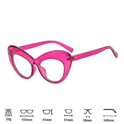 Cat-Eye Optical Glasses, Large Frame, Blue Light Filter, Flat Lens, Prescription Capable - 12