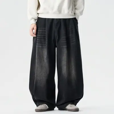 Men's Loose Wide-Leg Jeans, Retro Workwear Style, Plus Size - 8
