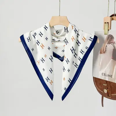 70cm Small Square Imitation Silk Satin Women's Scarf with Letter Print