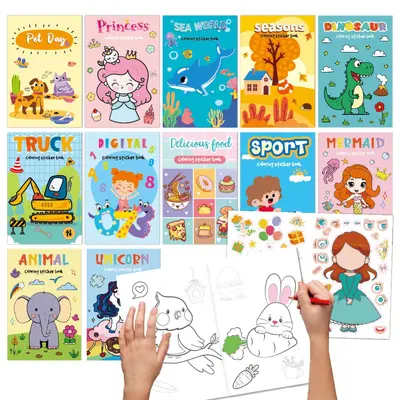 Sınır ötesi boyama çıkartma kitabı çocuk karikatür grafiti boyama aydınlanma eğlenceli tatil partisi tema boyama kitabı - 2