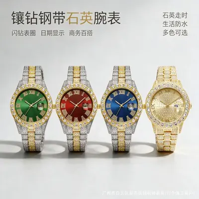 Men's quartz watch with crystals calendar roman numerals - 2