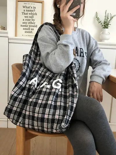 Plaid Women's Shoulder Bag, Korean Style, Winter - 3