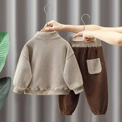 Erkek Çocuk Sonbahar Kış Polarlı Sweatshirt Takımı İki Parça