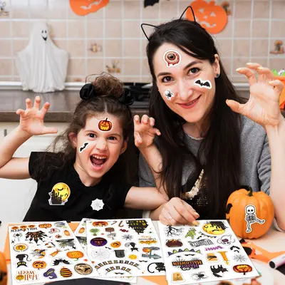 Laser Pumpkin Glitter Stickers, Waterproof for Kids, Halloween