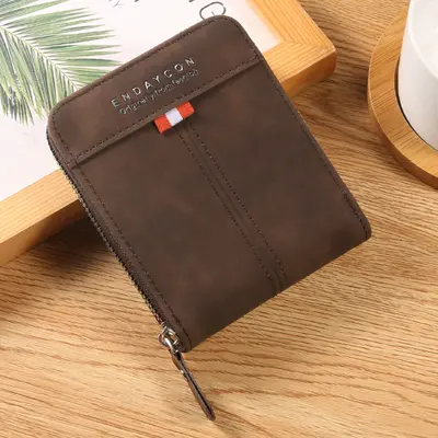 ENDAYCON Men's Short Horizontal Wallet with Zipper Coin Pocket - 7