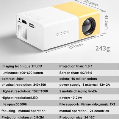 Portable LED Projector Home Mini HD 1080P Mobile Projector Outdoor Mobile Cinema - 4