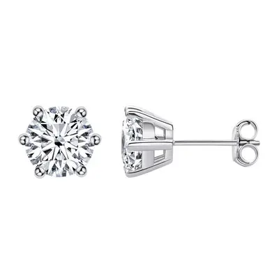 S925 Silver Moissanite Stud Earrings, Six-Claw, D-Color, for Women