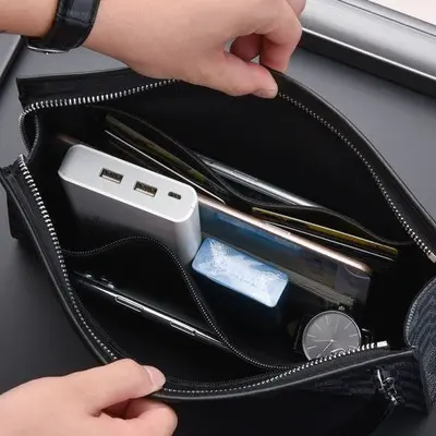 Herrenhandtasche mit Karomuster, Kulturbeutel - 3