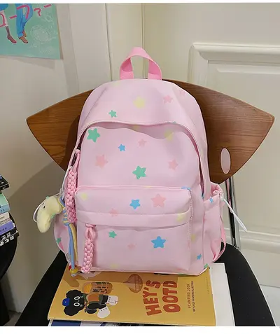 Star Pattern Backpack for Junior High Girls, Large Capacity - 8