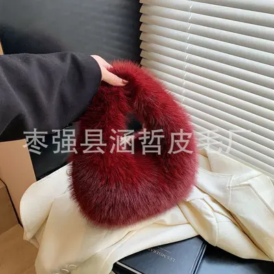 Herbst- und Winter neue flauschige Imitat-Fuchspelz-Handtasche, koreanischer Stil, vielseitig, tragbare Plüsch-Reisetasche - 9