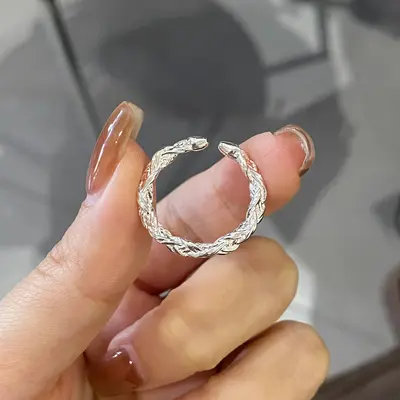 韩国925纯银素圈戒指女不撞款百搭尾戒ins设计高级感时髦开口戒指 - 12