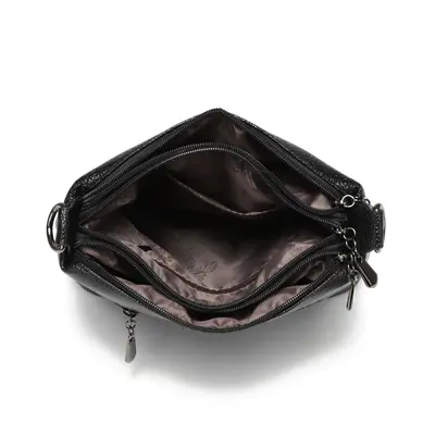 Damen-Schultertasche mit Krokodilmuster aus weichem Leder - 5