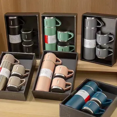 保温杯商务杯套装一杯三盖不锈钢保温杯泡茶杯伴手礼水杯礼品批发