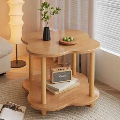 Retro Small Round Side Table, Movable, with Storage Shelf - 11