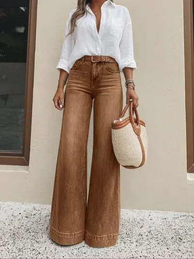 Women's Vintage Washed Wide-Leg Jeans, Loose Fit - 9