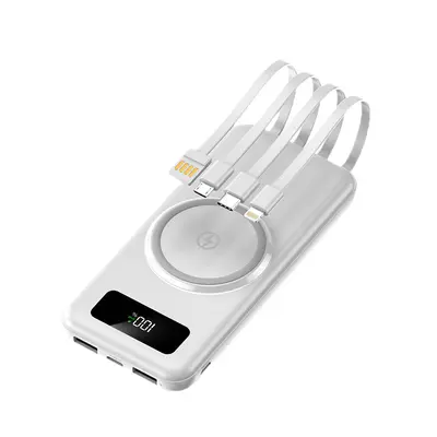 20,000 mAh super large capacity wireless charging portable mobile power bank with built-in cable - cross-border new model.