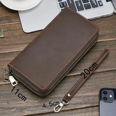 Men's Genuine Leather Long Wallet, Crazy Horse Cowhide - 5
