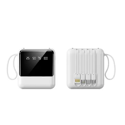 Cross-border Wholesale Power Bank 20000mAh Large Capacity Portable Mobile Charger with Built-in Cable Custom Logo