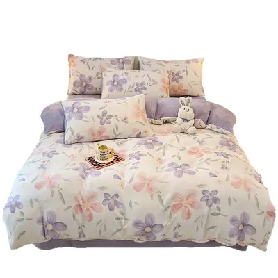 Grade A Milk Fleece Four-Piece Set Thickened Coral Fleece Double-Sided Flannel Quilted Duvet Cover Bed Sheet Fitted Sheet Three-Piece Bedding Set - 6