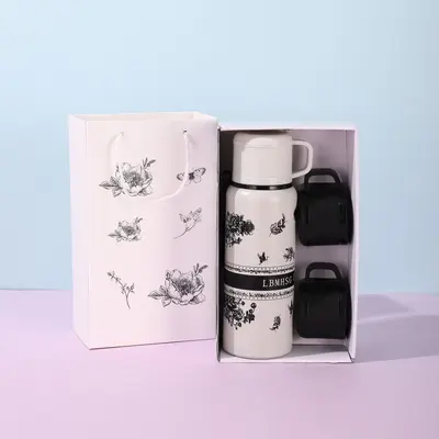 Gardenia Pattern Thermos Large Capacity Handled Sports Water Bottle - 10