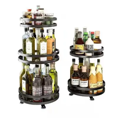 360-degree rotating kitchen cabinet organizer shelf, spice storage box, oil, salt, sauce, vinegar, condiment jar rack