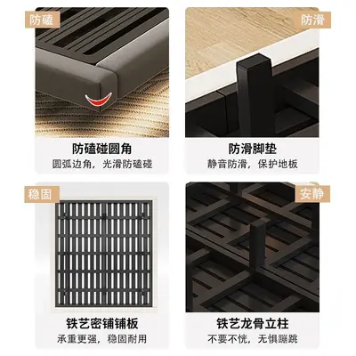 Doppelbett mit Metallrahmen, Massivholz-Tatami-Stil