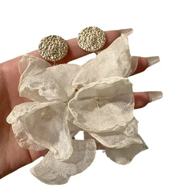Chiffon Petal Earrings Vintage White Women's Style - 5
