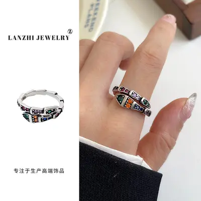 Lanzhi nicht verblasste luxuriöse Thai-Silber-Schmuck Zirkon grenzenloses handgefertigtes Schmuckstück übertriebenes Hip-Hop offenes 925er Silberring für Frauen - 8