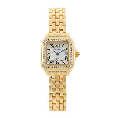 Damen-Quarzuhr quadratisches Design Diamantmuster Stahlband - 6
