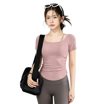 Women's Thin-Strap Yoga Top, Solid Color, Built-in Bra Pads for Running and Pilates - 5