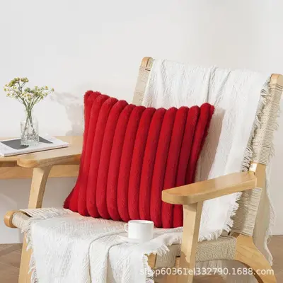 Rabbit Hair Pillow Cover Striped Plush Nordic Style Sofa Cushion ins Style Home Decor Striped Rabbit Hair Pillow Cover - 7