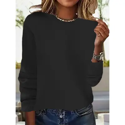 Women's Round Neck Long Sleeve Thin Knit Sweater, Solid Color - 7