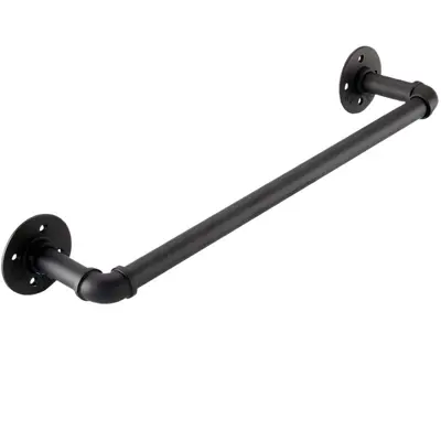 Industrial Black Iron Pipe Wall Rail, Bathroom Grab Bar and Coat Rack