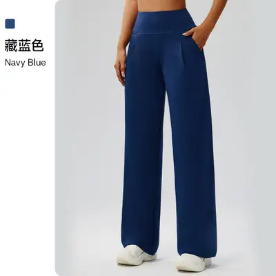 Новые стройнящие широкие брюки с высокой посадкой и драпировкой, зрительно удлиняющие ноги, с контролем живота и эффектом «второй кожи», для йоги, длинные; уличные прямые брюки - 8