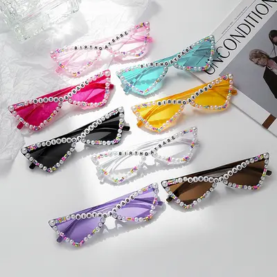 Rhinestone Bow Colorful Small Frame Party Sunglasses - 3