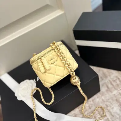 Mini Gold Ball Chain Shoulder Bag, Diamond Quilted, Women - 9