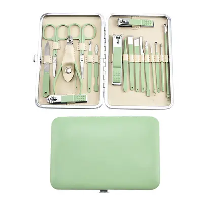 Stainless steel nail manicure set, 18-piece, matcha green - 10