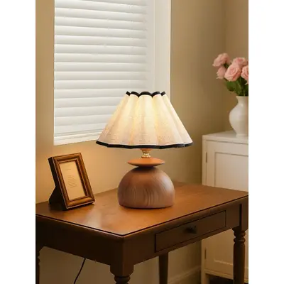 Vintage French-Style Solid Wood Table Lamp, Bedside Lamp
