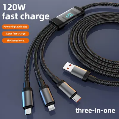 Sınır ötesi popüler dijital ekranlı 120W üçü bir arada hızlı şarjlı örgülü veri kablosu, Huawei Apple Type-C bir ila üç için uygun. - 1