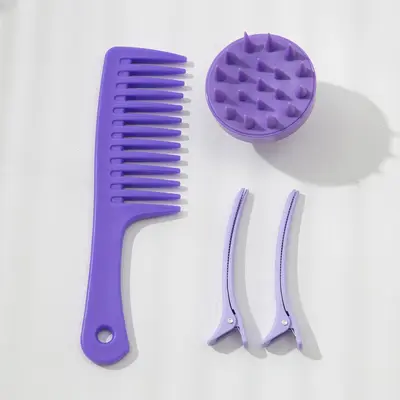 Dolia Haarglätter Breitzahn-Kamm Haarformer Haarteiler Entenschnabel-Clip Silikon-Shampoo-Bürsten-Set.