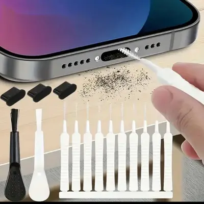 Type-C USB Port Toz Kapağı Telefon Şarj Girişi Metal Toz Kapağı Fırça ile Temizlik Seti - 9